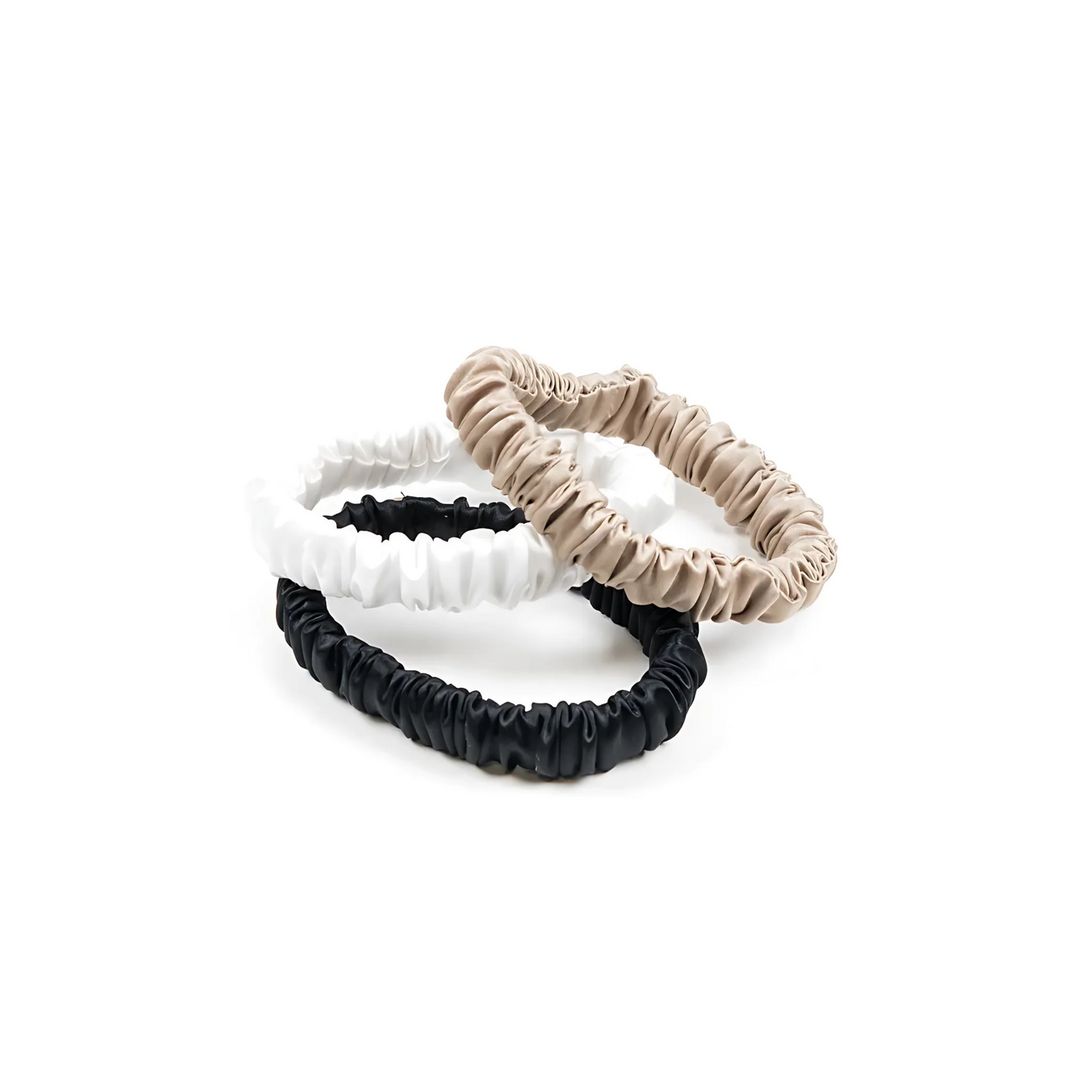 Set of Mini Silk Scrunchies | Black, Beige, Ivory